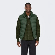 Only&Sons Union Seamless Life Puffer Erkek Haki Dik Yaka Yelek