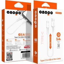 Mena Rise Uyumlu Type-C To USB Mini Kablo 3.4A Hızlı Şarj ve Data Kablosu 30CM - Q2 | 3.4A Hızlı Şarj | 480MBPS Veri Transferi | Kompakt Tasarım | 2 Yıl Ithalatçı Garantisi