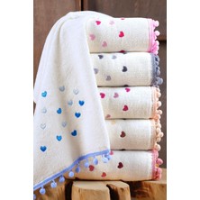 Mena Rise 6 Adet Kalpli Nakışlı - Kalp Desenli El ve Yüz Havlu Seti - Mutfak Havlusu 30X50 cm Çok Renkli-30 x 50