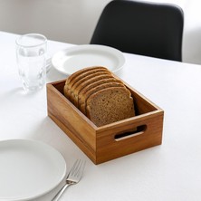 Mena Rise Akasya Ağacından Ahşap Ekmeklik, Akasya Ekmek Sunum Sepeti, Ekmek Sunum Kutusu 25X14X8 cm
