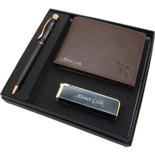 Kişiye Özel Set - Deri Cüzdan + Çakmak + Kalem Seti | Kalem + Hakiki Deri Cüzdan ve Çakmak | Isme Özel Hediyelik Set