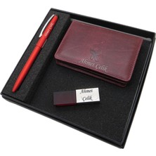 Signator D285 Isme Özel Set - Deri Kartlık + 32GB. Kristal USB Bellek  + Kalem Seti | Isme Özel Hediyelik Set