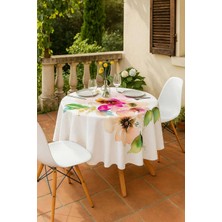 Mira Home Yuvarlak Pastel Çiçek Desenli Duck Kumaş Masa Örtüsü 150X150 cm