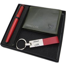 Signator D273 Isme Özel Set - Deri Cüzdan Kartlık + Anahtarlık  + Kalem Seti | Isme Özel Hediyelik Set