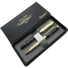 Signator® ST224 Siyah Altın Desenli Kalem Seti - Roller Kalem + Tükenmez Kalem | Isme Özel Kalem