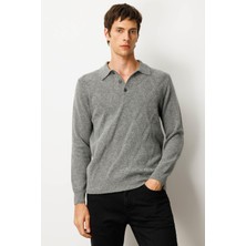 Desen Triko Erkek Polo Yaka Hasır Örgü Baklava Yürütmeli Yün Kazak Y.füme