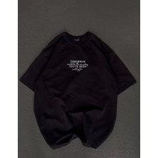 Rawea Fashion Unisex Bisiklet Yaka Baskılı Oversize T-Shirt - Siyah