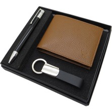 Signator D240 Kişiye Özel Set - Deri Cüzdan + Krom Anahtarlık + Siyah Krom Kalem Seti | Isme Özel Hediyelik Set