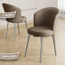 Canisa Risa Serisi 1 Adet Cappucino Mutfak Sandalyesi Krom Kaplama Metal Ayak 1. Sınıf Babyface Kumaş