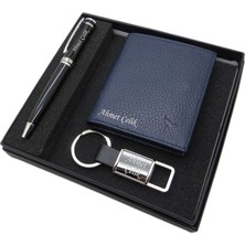 Kişiye Özel Set - Deri Cüzdan + Titanyum Krom Anahtarlık + Pierre Cardin Kalem Set | Kalem + Hakiki Deri Cüzdan ve Anahtarlık | Isme Özel Hediyelik Set