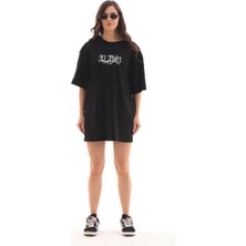 Rawea Fashion Unisex Bisiklet Yaka Baskılı Oversize T-Shirt - Siyah