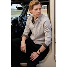 Desen Triko Erkek Polo Yaka Hasır Örgü Baklava Yürütmeli Yün Kazak V.bej