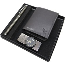 Kişiye Özel Cüzdan + Saatli Çakmak + Scrikss Kalem Seti | Kalem + Hakiki Deri Cüzdan ve Çakmak | Isme Özel Hediyelik Set