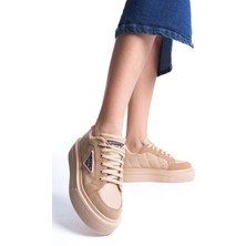 Joy Ayakkabı Prag Bağcıklı Ortopedik Taban Desenli Kadın Sneaker Spor Ayakkabı Ctt - Ten