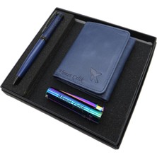 Kişiye Özel Set - Deri Kartlık + Clipper Çakmak + Roller Kalem Seti | Kalem + Hakiki Deri Cüzdan ve Çakmak | Isme Özel Hediyelik Set