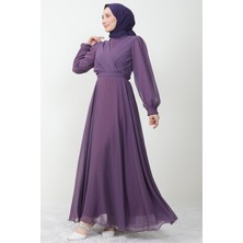 Giza Store Önü Çapraz Şifon Elbise Koyu Lila