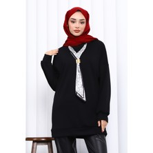 İmaj Butik Siyah Fular Aksesuarlı Modal Tunik