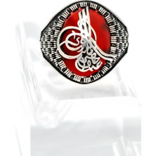 Yıldırım Tuğra Desenli Kırmızı Akik Taşlı 925 Ayar Gümüş Erkek Yüzük – Asaletin ve İnancın Simgesi