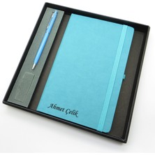 Signator® Codex | N103 Kişiye Özel Defterli Set - Isme Özel Turkuaz Kalem + Isme Özel Turkuaz Defter | Isme Özel Kutusunda Hediyelik Set