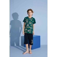 Tarık Erkek Çocuk Kaplan T-Shirt Bermuda Alt Penye Süprem Bisiklet Yaka Orta Kalın Pijama TAKIMI-3975
