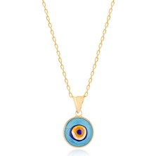 Emiliano Jewellery Altın Kaplama Oval Nazar Boncuğu Gümüş Kolye