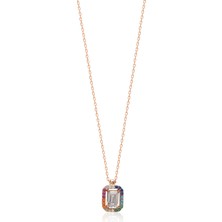 Emiliano Jewellery Renkli ve Baget Taşlı Rose Altın Kaplama Gümüş Kolye