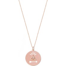 Emiliano Jewellery Zirkon Taşlı Pırlanta Montür Rose Altın Kaplama Ok ve Pramit Desenli Gümüş Kolye
