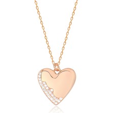 Emiliano Jewellery Zirkon Taşlı Rose Altın Kaplama Kalp Gümüş Kolye