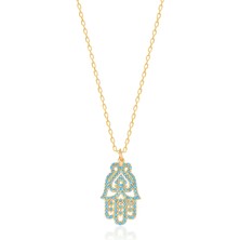 Emiliano Jewellery Silver 925 Ayar Zirkon Taşlı Hamsa Kolye
