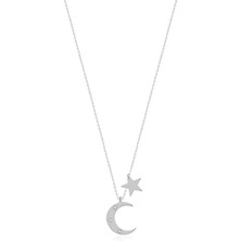 Emiliano Jewellery Silver 925 Ayar Zirkon Taşlı Ay Yıldız Kolye