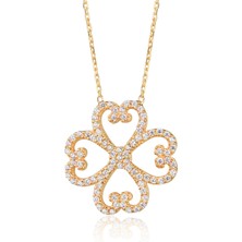 Emiliano Jewellery Silver 925 Ayar Zirkon Taşlı Çiçek Desenli Kolye
