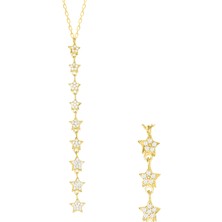 Emiliano Jewellery Zirkon Taşklı Pırlanta Montür Altın Kaplama Dokuz Yıldızlı Gümüş Kolye