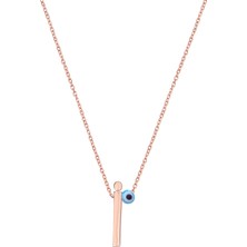 Emiliano Jewellery Taşsız Nazar Boncuklu I Harfi Rose Kaplama Gümüş Kolye