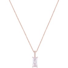 Emiliano Jewellery Silver 925 Ayar Baget ve Zirkon Taşlı Dikdörtgen Kolye