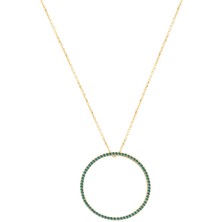 Emiliano Jewellery Altın Kaplama Yeşil Taşlı 25 mm Hayat Döngüsü Gümüş Kolye