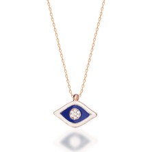 Emiliano Jewellery Zirkon Taşlı Pırlanta Montür Rose Altın Kaplama Lacivert Beyaz Mineli Göz Desenli Gümüş Kolye