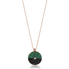 Emiliano Jewellery Zirkon Taşlı Pırlanta Montür Rose Altın Kaplama Renkli Taşlı Yuvarlak Gümüş Kolye