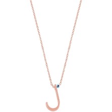 Emiliano Jewellery Taşsız Nazar Boncuklu J Harfi Rose Kaplama Gümüş Kolye