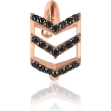 Emiliano Jewellery Siyah Zirkon Taşlı Rose Altın Kaplama Ok Şekilli Kıkırdak Gümüş Küpe