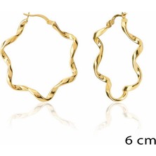 Emiliano Jewellery Altın Kaplama Kıvrık Desenli Büyük Halka Gümüş Küpe
