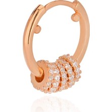 Emiliano Jewellery Taşlı Halkalı Rose Altın Kaplama Tekli Gümüş Küpe