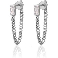 Emiliano Jewellery Silver 925 Ayar Zirkon Taşlı Zincir Desenli Küpe