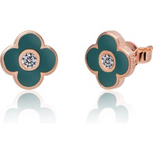 Emiliano Jewellery Silver 925 Ayar Zirkon Taslı Yonca Küpe