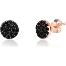 Emiliano Jewellery 925 Ayar Gümüş Siyah  Taşlı Yuvarlak Küpe