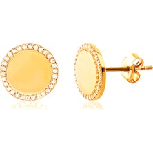 Emiliano Jewellery 925 Ayar Gümüş Zirkon Taşlı Yuvarlak Küpe
