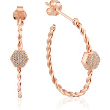 Emiliano Jewellery Silver 925 Ayar Zirkon Taşlı Burgulu Yuvarlak Desenli Küpe