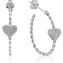 Emiliano Jewellery Silver 925 Ayar Zirkon Taşlı Burgulu Kalp Desenli Küpe