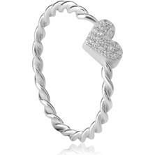 Emiliano Jewellery Silver 925 Ayar Zirkon Taşlı Kalp Yüzük