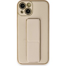 Iphone 14 Plus Kılıf Coco Deri Standlı Kapak - Gold