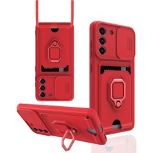 Samsung Galaxy S21 Fe Kılıf Zuma Kartvizitli Yüzüklü Silikon - Kırmızı